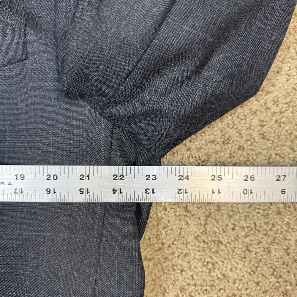Vtg Chaps Ralph Lauren 46L Mens Wool Sport Coat Grey Blue Plaid Blazer Canada - Picture 12 of 16